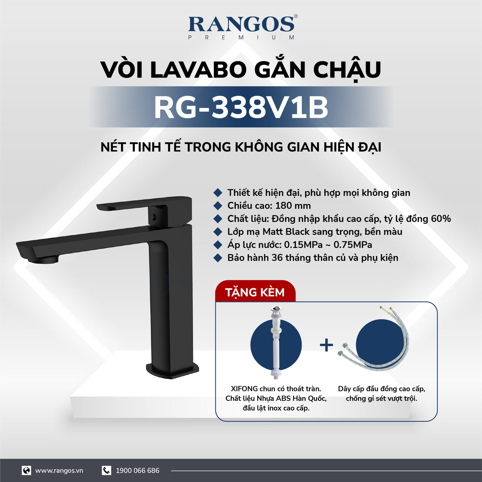 Bộ vòi lavabo gắn chậu Rangos RG-338V1B